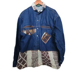 Vtg Rococo Le Parisien Button Up Denim Jean Jacket Baggy Mens Small 1990s Coat